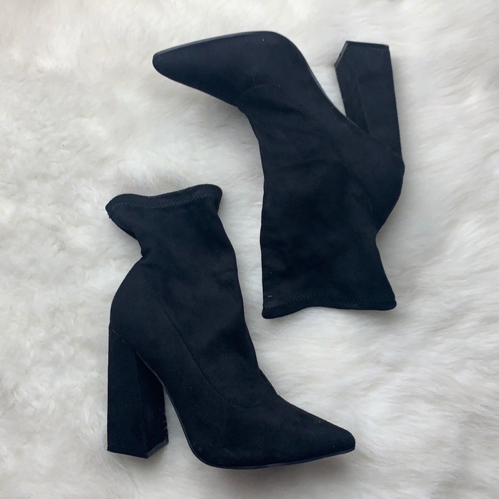 Women’s Flared Black Suedette Ankle Sock  Boots Size 7